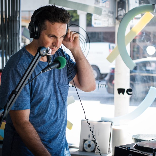 Dan Digs DJing on Day 2 of Gilles Peterson's Worldwide FM pop-up station in DTLA