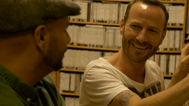 Anthony and Jason in the KCRW vinyl library